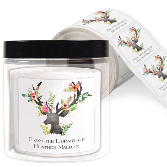 Floral Decorated Deer Square Gift Stickers in a Jar